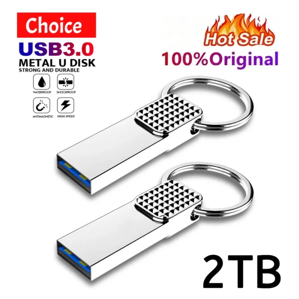 محرك فلاش USB 3.0 معدني عالي السرعة، بسعات تصل إلى 2 تيرابايت، تصميم متين وأنيق، مثالي للتخزين اليومي والمكتبي.